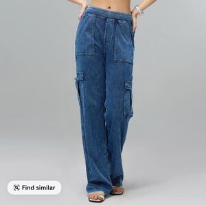 Blue Cargo Jeans High waist stretch New